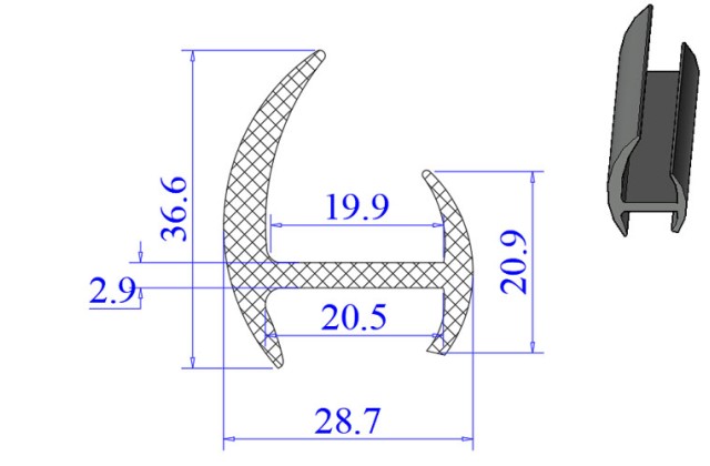 Ron cao su EPDM chữ H  28.7x36.6x19.9