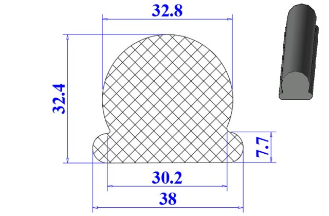 Ron cao su EPDM chữ D 38x32.4x7.7