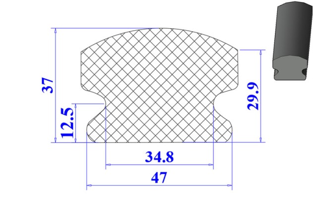 Ron cao su EPDM chữ D 47x37x12.5