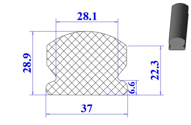 Ron cao su EPDM chữ D 37x28.9x6.6