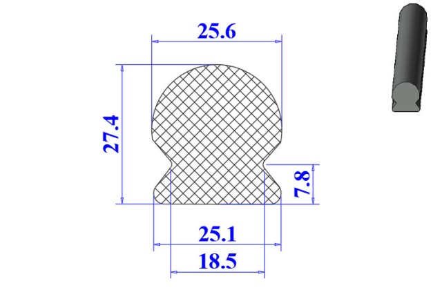 Ron cao su EPDM chữ D 18.5x27.4x7.8