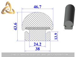 Ron cao su EPDM chữ D 38x43.6x13.9