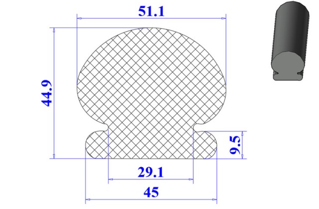 Ron cao su EPDM chữ D 45x44.9x9.5