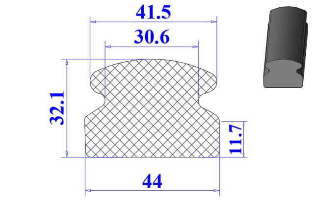 Ron cao su EPDM chữ D 44x32.1x11.7