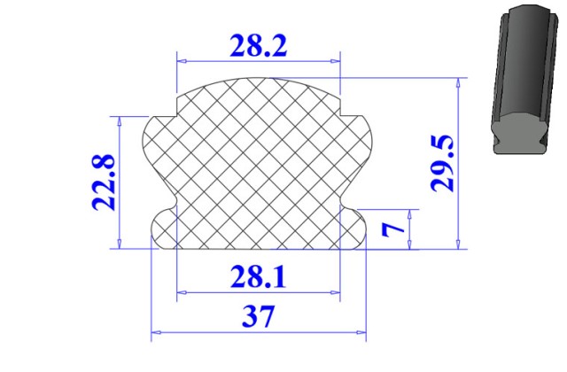 Ron cao su EPDM chữ D 37x22.8x7