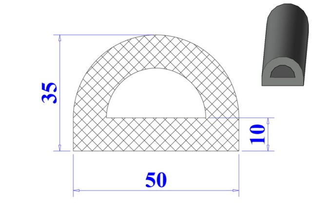 Ron cao su EPDM chữ D 50x35x10