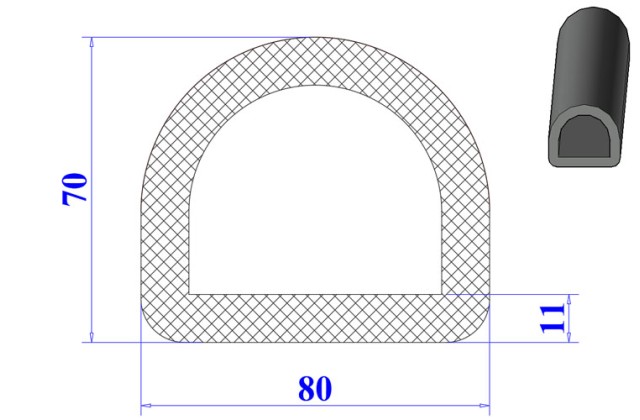 Ron cao su EPDM chữ D 80x70x11