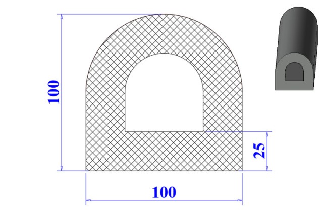 Ron cao su EPDM chữ D 100x100x25