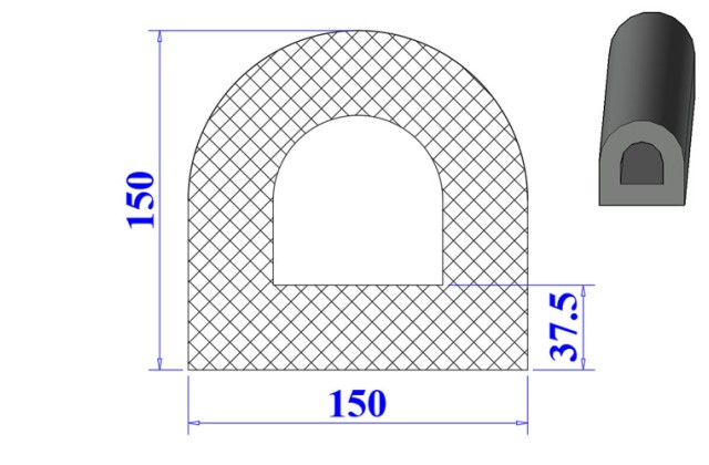 Ron cao su EPDM chữ D 150x150x37.5