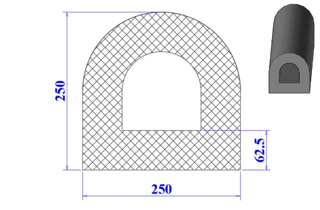 Ron cao su EPDM chữ D 250x250x62.5