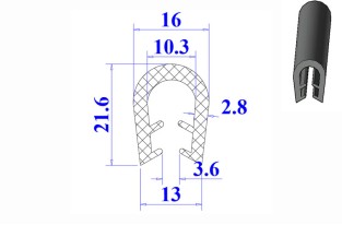 Ron cao su EPDM chữ U 16x21.6x10.3