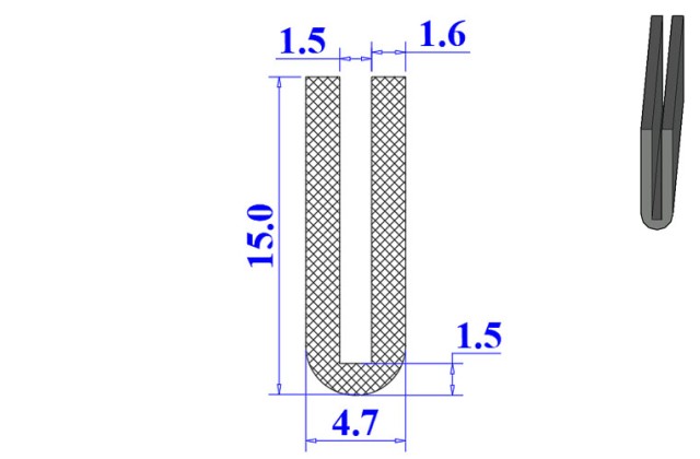 Ron cao su EPDM chữ U 4.7x15x1.5