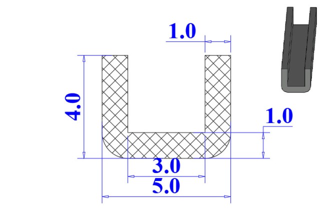 Ron cao su EPDM chữ U 5x4x3