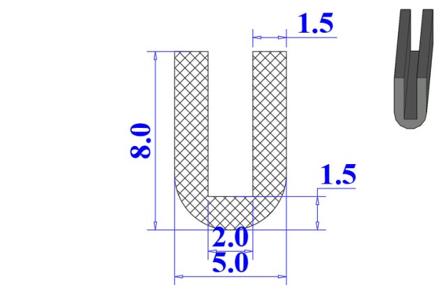 Ron cao su EPDM chữ U 5x8x2