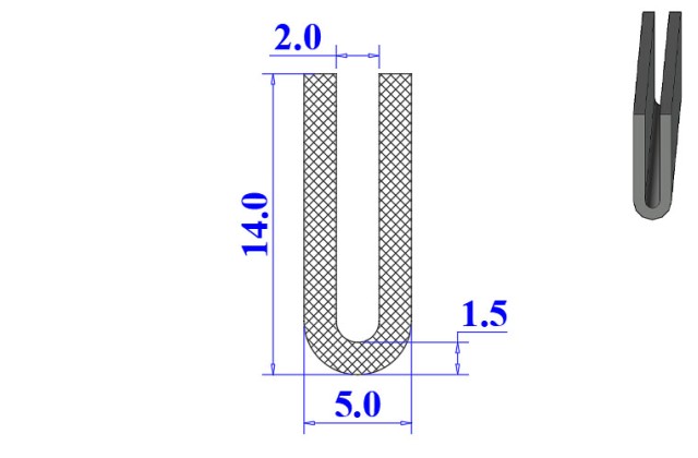 Ron cao su EPDM chữ U 5x14x2