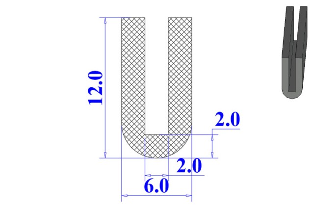 Ron cao su EPDM chữ U 6x12x2