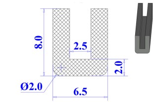 Ron cao su EPDM chữ U 6.5x8x2.5