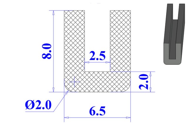 Ron cao su EPDM chữ U 6.5x8x2.5