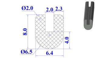 Ron cao su EPDM chữ U 6.4x8x2