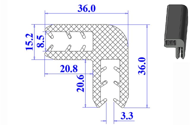 Ron cao su EPDM chữ U 36x36x8.5