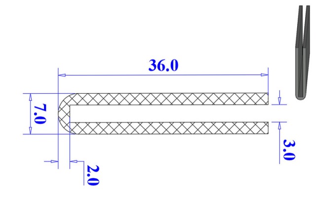 Ron cao su EPDM chữ U 7x36x3