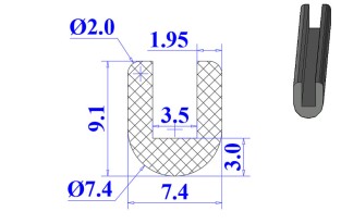 Ron cao su EPDM chữ U 7.4x9.1x3.5