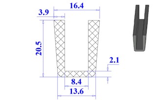 Ron cao su EPDM chữ U 13.6x20.5x8.4