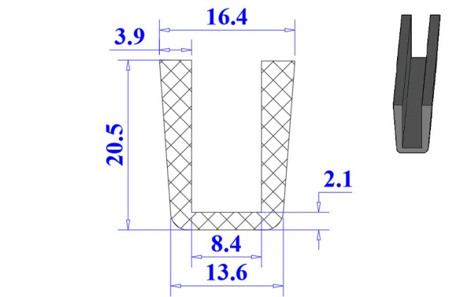 Ron cao su EPDM chữ U 13.6x20.5x8.4