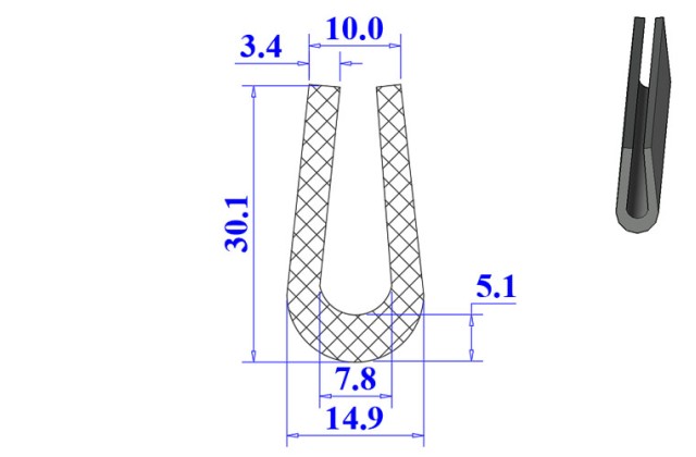 Ron cao su EPDM chữ U 14.9x30.1x7.8