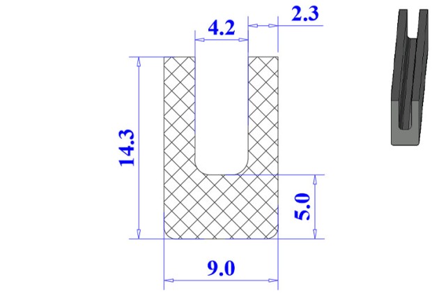 Ron cao su EPDM chữ U 9x14.3x4.2