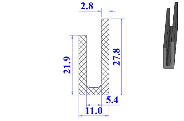 Ron cao su chữ U 11x27.9x5.4