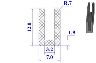 Ron cao su EPDM chữ U 7x12x3.2