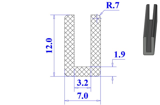 Ron cao su EPDM chữ U 7x12x3.2