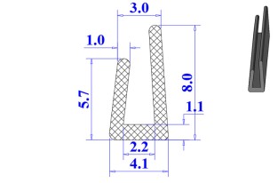 Ron cao su EPDM chữ U 4.1x8x2.2