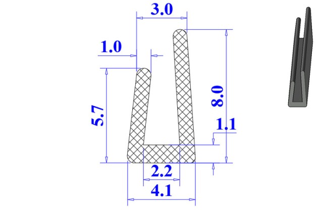 Ron cao su EPDM chữ U 4.1x8x2.2