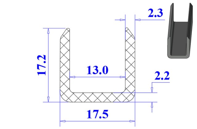 Ron cao su EPDM chữ U 17.5x17.2x13