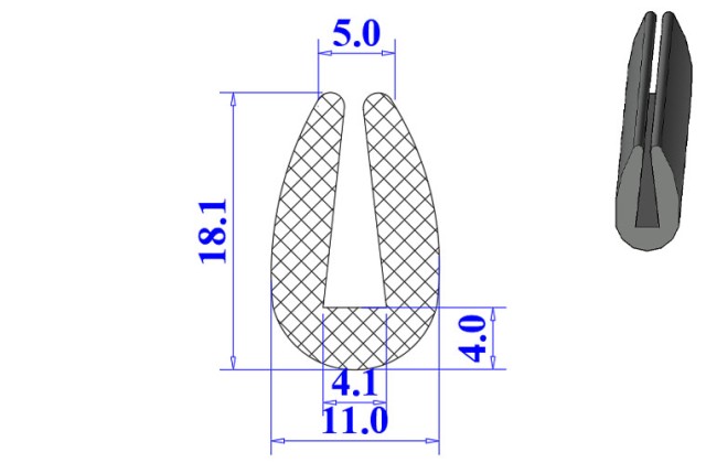 Ron cao su EPDM chữ U 11x18.1x4.1