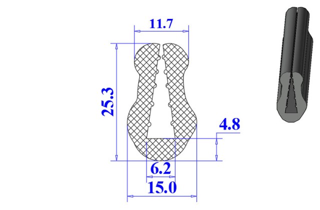 Ron cao su NBR chữ U 15x25.3x6.2