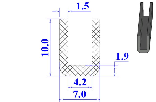 Ron cao su NBR chữ U 7x10x4.2