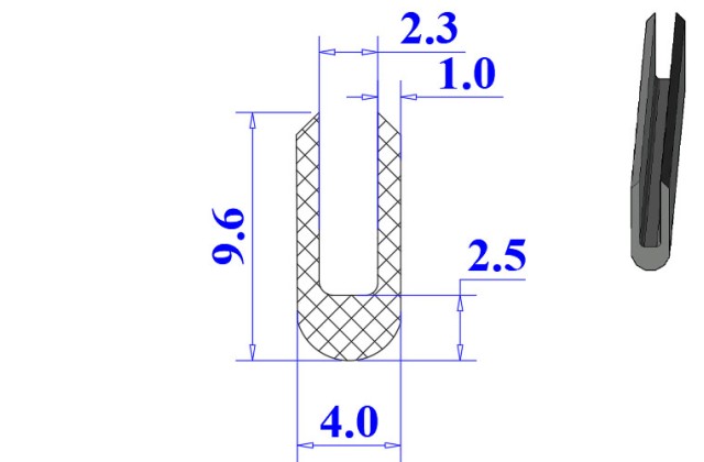 Ron cao su NBR chữ U 4x9.6x2.3