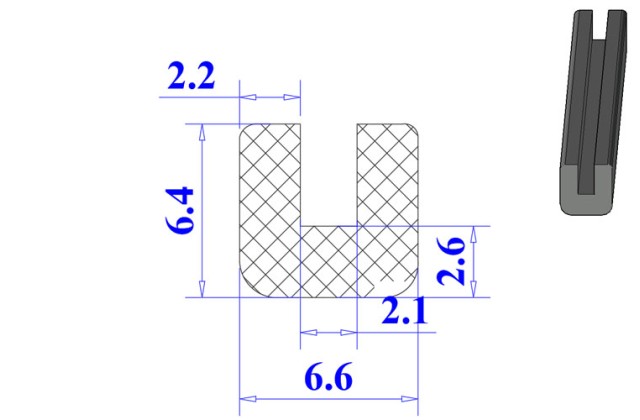 Ron cao su NBR chữ U 6.6x6.4x2.1