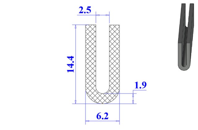 Ron cao su NBR chữ U 6.2x14.4x2.5