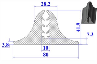 Ron cao su EPDM chữ U 80x41.9x10