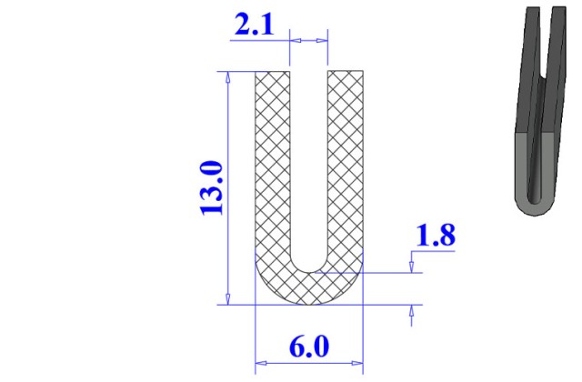 Ron cao su NBR chữ U 6x13x2.1