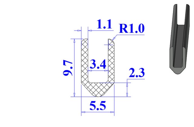 Ron cao su NBR chữ U 5.5x9.7x3.4