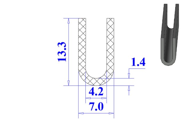 Ron cao su NBR chữ U 7x13.3x4.2