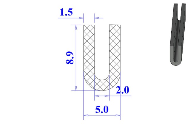 Ron cao su NBR chữ U 5x8.9x2