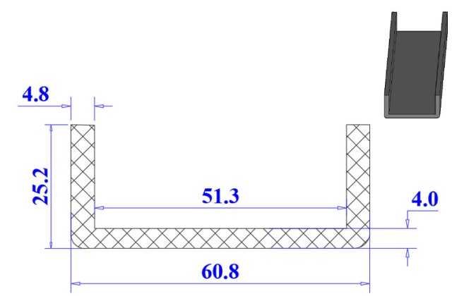 Ron cao su NBR chữ U 60.8x25.2x51.3