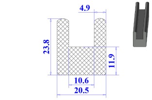 Ron cao su NBR chữ U 20.5x23.8x10.6