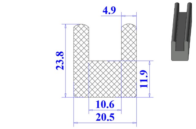 Ron cao su NBR chữ U 20.5x23.8x10.6